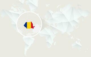 Romania map with flag in contour on white polygonal World Map. vector