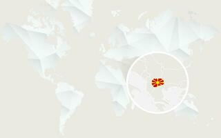 Macedonia map with flag in contour on white polygonal World Map. vector