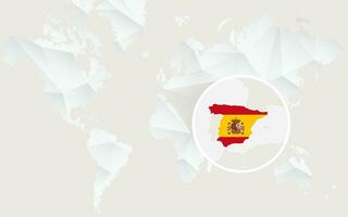 España mapa con bandera en contorno en blanco poligonal mundo mapa. vector