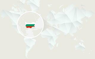 Bulgaria mapa con bandera en contorno en blanco poligonal mundo mapa. vector