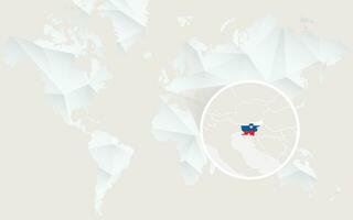 Slovenia map with flag in contour on white polygonal World Map. vector