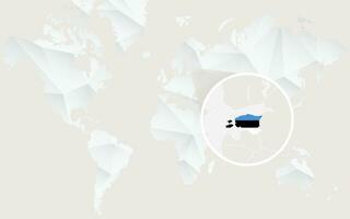 Estonia map with flag in contour on white polygonal World Map. vector