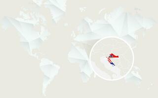 Croatia map with flag in contour on white polygonal World Map. vector