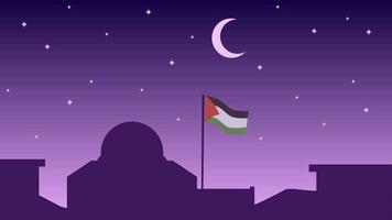 Palestina paisaje vector ilustración. silueta de Alabama aqsa mezquita en el noche con creciente Luna y estrellas. paisaje ilustración de Palestina para antecedentes o fondo de pantalla