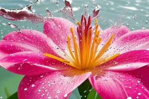 water splashes on the lily flower. background. AI Generative Pro Photo