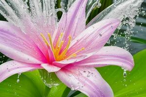 water splashes on the lily flower. background. AI Generative Pro Photo