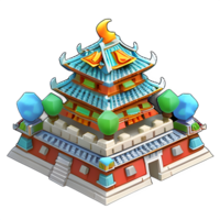fantasia 3d pequeno ilha chinês construção jogos ai gerado png