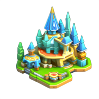 fantasía 3d pequeño isla castillo juego ai generado png