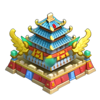 fantasia 3d pequeno ilha chinês construção jogos ai gerado png