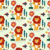 Cute hand drawn animals Seamless pattern. for fabric, print, textile and wallpaper vector