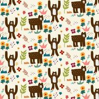 Cute hand drawn animals Seamless pattern. for fabric, print, textile and wallpaper vector