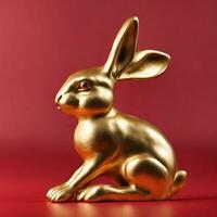 golden statue rabbit on red background photo