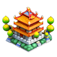 fantasi 3d små ö kinesisk byggnad spel ai genererad png