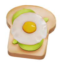 ovo com abacate torrada para café da manhã 3d isolado ilustração . 3d Renderização png