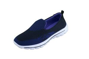 Sneakers blue with purple accents on a white sole. Sport shoes on a white background. photo