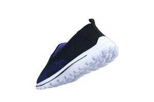 Sneakers blue with purple accents on a white sole. Sport shoes on a white background. photo