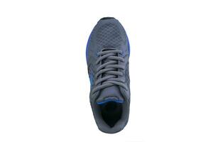 zapatilla de deporte gris con azul suelas deporte Zapatos en blanco antecedentes foto