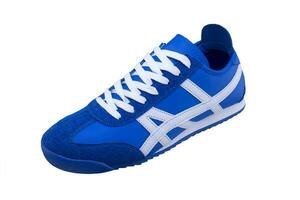 Sneakers. Blue sport shoes side view photo