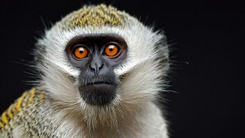 High Detail, Medium Portrait Photo, An vervet monkey on black background. High Quality photo