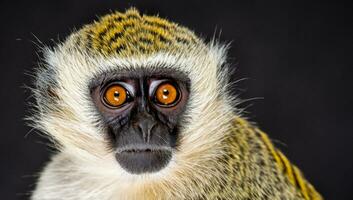 High Detail, Medium Portrait Photo, An vervet monkey on black background. High Quality photo