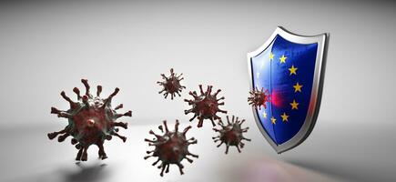 Shield in EU European Union flag protect from coronavirus COVID-19. photo