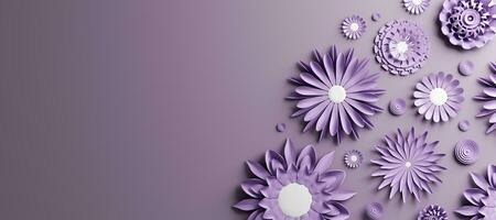 Violet paper flowers background. Handmade decoration photo