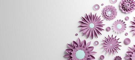 Paper flowers on white background. Handmade decoration photo