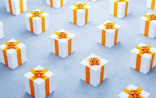 Gift boxes with orange ribbon background photo
