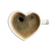 Coffee in heart shape mug isolated on white background photo