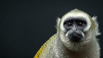 High Detail, Medium Portrait Photo, An vervet monkey on black background. High Quality photo