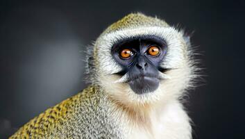 High Detail, Medium Portrait Photo, An vervet monkey on black background. High Quality photo