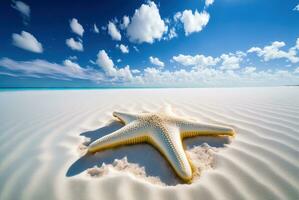 estrella de mar y arena en tropical playa y océano, generativo ai foto