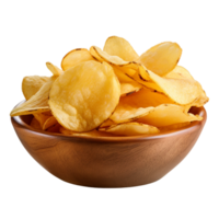 Fresco crujiente patata papas fritas en de madera cuenco ai generativo png