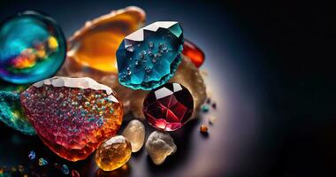 joyas, mineral gemas y cristales de cerca antecedentes. generativo ai foto