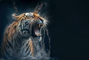 Tiger roar and water splashing. Energy and power AI generative illustration photo