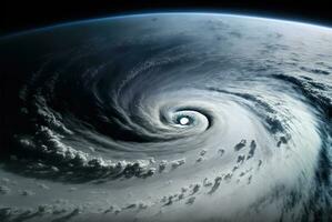 clima cambio - tornado nube visto desde espacio. generativo ai foto