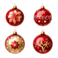 Realistic christmas balls set with glossy red and white new year baubles Ai Generative png