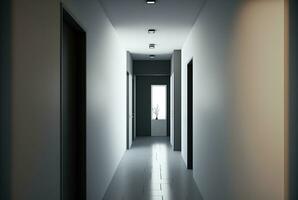 Modern hallway corridor interior, minimalist and clean. Generative AI photo