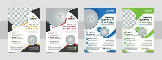 Corporate flyer template set, A4 size multipurpose business annual report colorful cover page design with print ready. vector