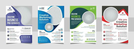 Corporate flyer template set, A4 size multipurpose business annual report colorful cover page design with print ready. vector