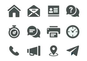 Contact Icon set. Home, Email, Identification, Message, Stopwatch, Printer, Clock, Call, Location and more vector