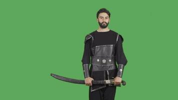 Medieval soldier. Historical reenactment. Green Screen Video. video
