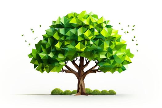 Abstract low poly tree isolated on white background, Generative AI illustration photo