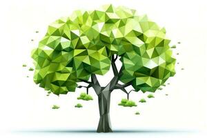 Abstract low poly tree isolated on white background, Generative AI illustration photo