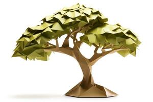 Close up of 3d low poly tree isolated on white background, geometric polygonal style, Generative AI illustration photo