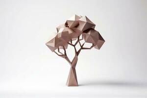 Close up of 3d low poly tree isolated on white background, geometric polygonal style, Generative AI illustration photo