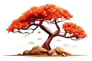 Abstract low poly tree isolated on white background, Generative AI illustration photo