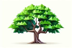 Abstract low poly tree isolated on white background, Generative AI illustration photo