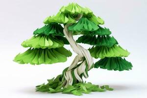 Close up of 3d low poly tree isolated on white background, geometric polygonal style, Generative AI illustration photo