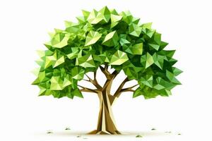 Abstract low poly tree isolated on white background, Generative AI illustration photo